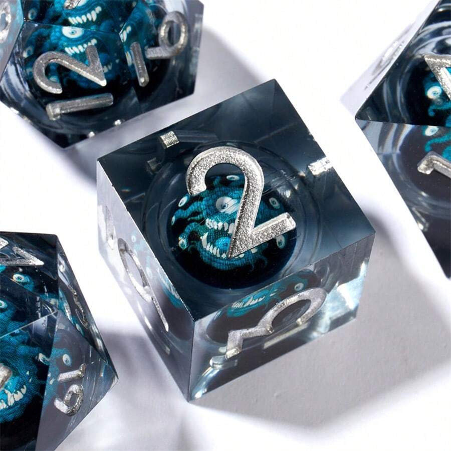 Bộ xúc xắc Liquid Core Eyeball xoay được, xúc xắc đa diện cạnh sắc bằng nhựa cho trò chơi nhập vai D&D, D20  D10 D8 D6 D4 - Màu xanh lam - Xem 1