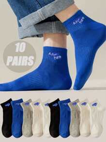 10Pairs Five-Color Solid Color Socks Modern Popular Sports Style Letter Pattern Blue White Gray Black Beige Solid Color Polyester Material Sweat Absorption Deodorant Wear Wear-Resistant Casual Socks For Men - Multicolor - View 1