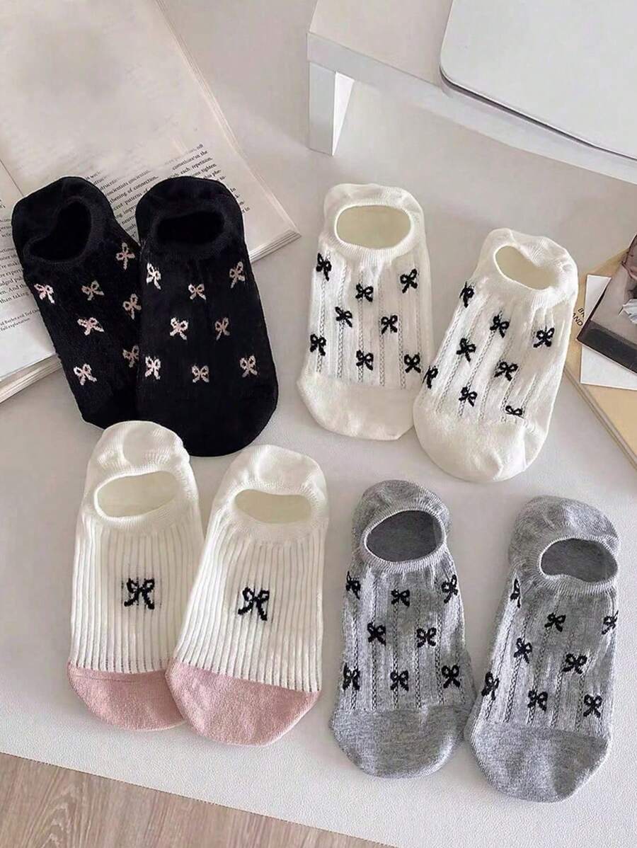 1/3/5/10 Pairs Women's Invisible Short Socks, White Socks, Cute Socks, Black Socks, Cartoon Pattern, Breathable Design, Moisture-Wicking, Soft And Smooth, Suitable For Various Occasions Like Festivals, Sports, Casual, Business, All Seasons, Random Color Combinations - Multicolor - View 1