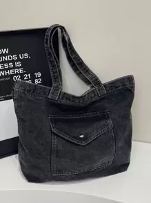 复古牛仔单肩包，复古大容量手提包，女士时尚托特包和购物袋