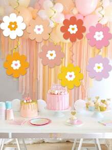 8 piezas Remolinos colgantes con flores de margarita de colores, decoración colgante para techo con recortes de flores de margarita, suministros de fiesta para decoraciones de cumpleaños con temática hippie, retro y bohemia - Multicolor - Ver 4