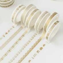 6pcs Style Random DIY Album Tape Subdivided Line And Paper Tape Hand Ledger Border Decorative Gold Tape Narrow, Suitable For DIY Albums, Notebooks, Collage Paintings-White. Suitable For Plastic Surfaces School Supplies, Back To School