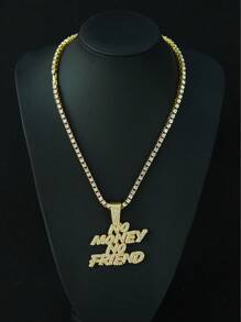1 Set Of European & American Style "No Money No Faiend" Alloy Pendant Rhombus Cuban Link Chain Necklace & Bracelet & Men's Watch Gift Box Jewelry Set, Suitable For Daily Wear - NO MONEY NO FAIEND - View 19