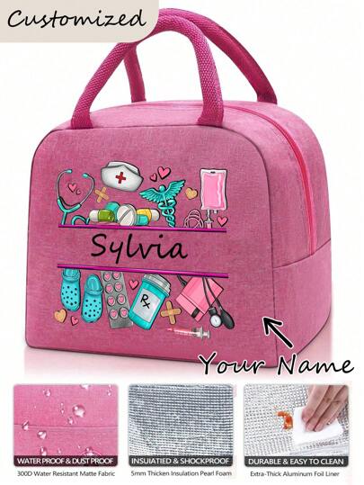 Bolsa de almuerzo aislada con su nombre personalizado - Impermeable, Bolsa de almuerzo aislada temática de enfermera personalizada, Aislamiento portátil/térmico mantienelacomida fresca y deliciosa para la escuela/oficina y actividades al aire libre - Diseño fácil de limpiar y plegable, compañero de comida portátil perfecto para la escuela o salidas - Una idea de regalo ideal Lonchera lonchera bolsa de almuerzo Mujer Enfermera Camping Bolsa refrigeradora Picnic Aula Bento Cocina Bolsa de almuerzo aislada Viaje