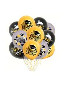 9/12/15 件毕业季主题黑金乳胶气球套装 2025 毕业派对仪式背景装饰