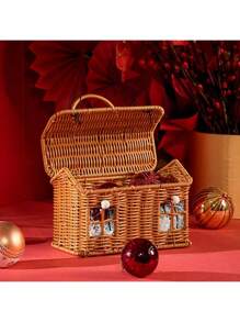 1 件创意房子形状收纳篮 - 复古编织礼盒 - 零食收纳篮 - 便携式手持 - 彩色 - 查看 4