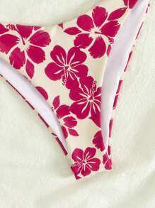 2025 New European And American Style Women Beach Vacation Fashion Swimsuits, Sexy Floral Print Halter Bikini Two Pieces Sets, Beach Party Casual Outfits