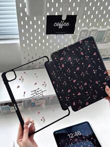 1 pièce Étui de tablette en acrylique transparent et aux fonctions anti-chute et de veille, avec design floral et lettres recto-verso. Compatible avec iPad. Cadeau parfait pour les vacances