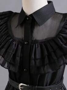 Fantasia LUXO Infantil Menina Vestido Halloween da Wandinha Vandinha 2 a 10 anos
