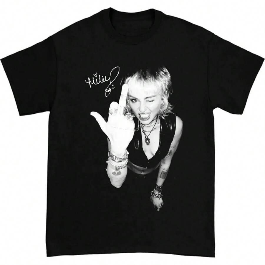 New Miley Cyrus L Cotton Black S-5XL T-Shirt 1D1390 - Black - View 1