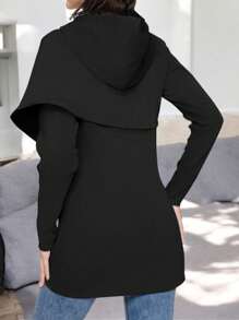 Sudadera De Mujer Comodo De Moda Cruzada Con Bolsas - Negro - Ver 4