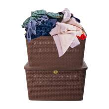 2 Piezas Canasta Grande Rattan Con Tapa Multiusos - Marrón Chocolate - Ver 8