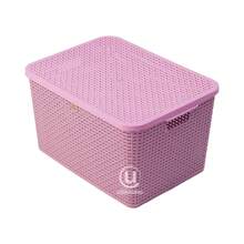 2 Piezas Canasta Grande Rattan Con Tapa Multiusos - Rosa - Ver 4