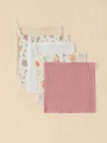 5pcs/Pack Floral & Cartoon Animal Print Baby Cotton Gauze Bibs, Feeding Handkerchief, Burp Cloths - Multicolor - View 2