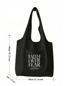 字母印花購物袋，多口袋休閒包，復古字母印花托特包，耶穌愛你基督教印花化妝包，大容量托特包，休閒單肩斜背包，適合畢業生、青少年女孩、大一、大二、大三和大四學生（大學和高中），非常適合戶外活動、旅行和返校，老師禮物筆袋，給好朋友的生日禮物，學生單肩包 - 黑色 - 查看 5