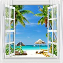 1pc 3D Window Seascape Digital Printed Curtain, Polyester Waterproof Shower Curtain, Machine Washable, Bathroom Partition, Room Decor - 120 180 - Xem 3