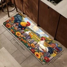 1 件乡村农舍多色公鸡印花地垫，柔软吸水防滑防尘厨房地毯，节日装饰入口门垫，矩形低绒装饰地毯，适用于客厅、卧室、厨房 - 彩色 - 查看 17
