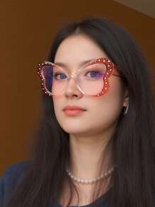 1 件女士时尚塑料无度数透明镜片眼镜，适合日常佩戴和服装装饰 - 無色 - 查看 1