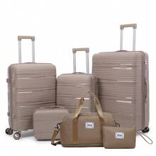 6pcs Set PP Zipper Fashion Travel Trolley Suitcase Unique Highly-Rated Luggage With Spinner Wheels + Travel Bag, Suitable For Teens, Casual Outdoor, Athletic, Vacation, Travel, Graduation Gifts, Birthday Outfit Accessories