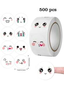 500 Pcs/Roll Cartoon Cute Expression Stickers, Multi-Expression Creative Diary/Planner Decorative Material, Waterproof Sticker For Students Reward & Encouragement