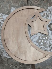 1 件木制星月设计托盘 DIY 装饰适用于家庭庆祝派对宴会桌中心装饰水果和甜点餐盘装饰您的木毛巾装饰派对装饰装饰盘厨房配件厨房装饰托盘水果托盘托盘装饰