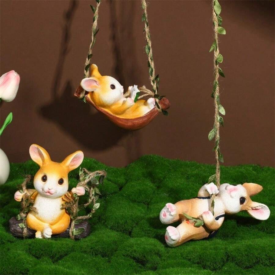 Back To School, Garden, Balcony, Yard, Cute Rabbit On Swing Ornament, Garden Reading, Yard Decor, Resin Figurine, Outdoor Hanging Decor, Tree-Hanging Animal Pendant Gifts Birthday Graduation