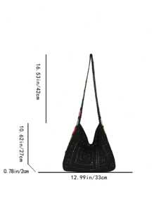 Korean Fashion Knitting Bag Bohemian Style Knitting Bag Holiday Wind Hollow Knitting Bag, Flower Pattern Decorative Messenger Bag Shoulder Bag Hook Bag Female Bag, Suitable For Travel, Seaside Holiday Use., Perfectly Matching With Vacation Outfits Women