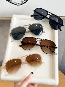 4 件装女式黑色豹纹塑料飞行员全框有色镜片复古经典永不过时优雅美学时尚眼镜组合适合街头摄影音乐节外出装时尚配饰 - 彩色 - 查看 3