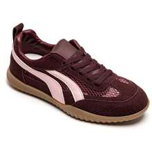 Low-Top Lace-Up Sneakers With Panel Detailing And Side Stripe - Burgundy - View 1