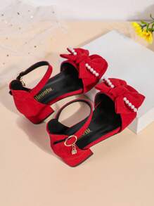 Mädchen Mode Hochabsatz Prinzessinnenschuhe mit Blumen Dekor, Riemen & Klettverschluss, Sommer Tanzschuhe