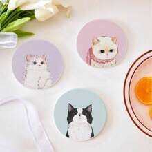 1个可爱猫咪硅胶杯垫，吸水杯垫，耐热牙刷架，速干浴室餐垫，装饰桌面支架 - 彩色 - 查看 5