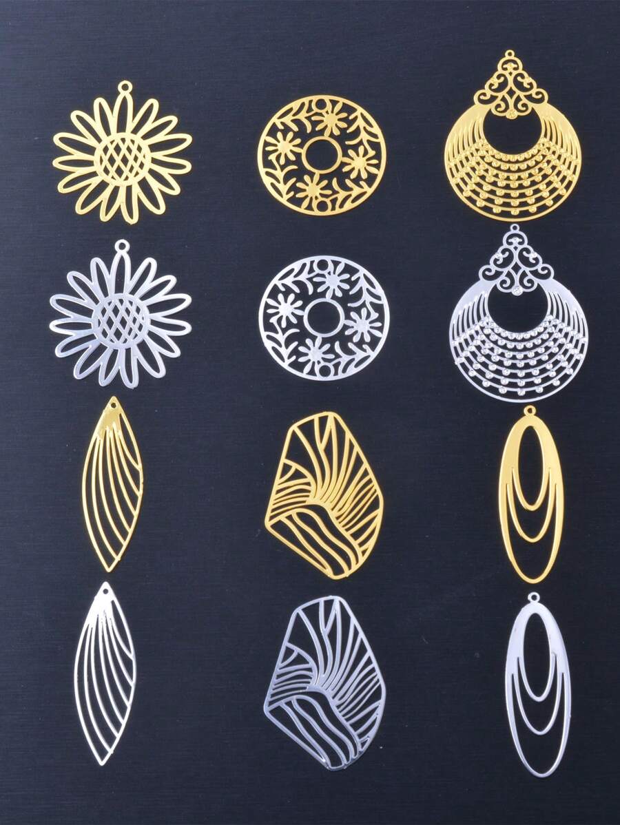 6pcs/Pack Vintage Style Gold & Silver Color Zinc Alloy Feather Charms, Golden Plated White Pendant Set For DIY Necklace & Earrings Jewelry Accessories - Gold - View 1