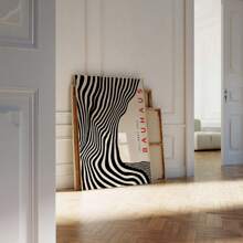 1 pièce Impression de peinture sur canevas sans cadre, affiche imprimable Bauhaus noire, imprimé moderne du milieu du siècle, art mural Bauhaus rétro, art minimaliste surdimensionné aux vagues, affiche d'exposition géométrique