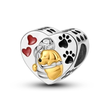 1 件 925 镀银猫和主人爱宠物吊饰珠宝可爱拉布拉多猎犬和主人心形吊饰适合原创手链钥匙扣项链珠子 DIY 珠宝制作女士男士珠宝日常佩戴最佳宠物爱好者礼物