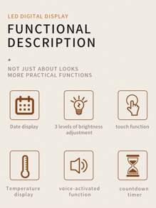 Touch LED Digital Temperature Clock, Alarm Clock, Multifunctional LED Clock, Battery-Powered And Plug-In Dual-Use Alarm Clock, Perpetual Calendar - White Body, Black Surface and Blue Text - View 5