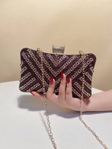 水钻闪光小手拿包绿色派对晚宴舞会活动晚宴包金属复古手提包单肩包 - 紫色 - 查看 8