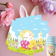 Set desechable de vajilla con temática de conejitos de pascua para fiestas de primavera - 10/20/80 piezas incluyendo vasos de papel, servilletas, platos de papel de 7/9 pulgadas, apto para fiestas de cumpleaños, reuniones familiares, reuniones de clase, picnics al aire libre