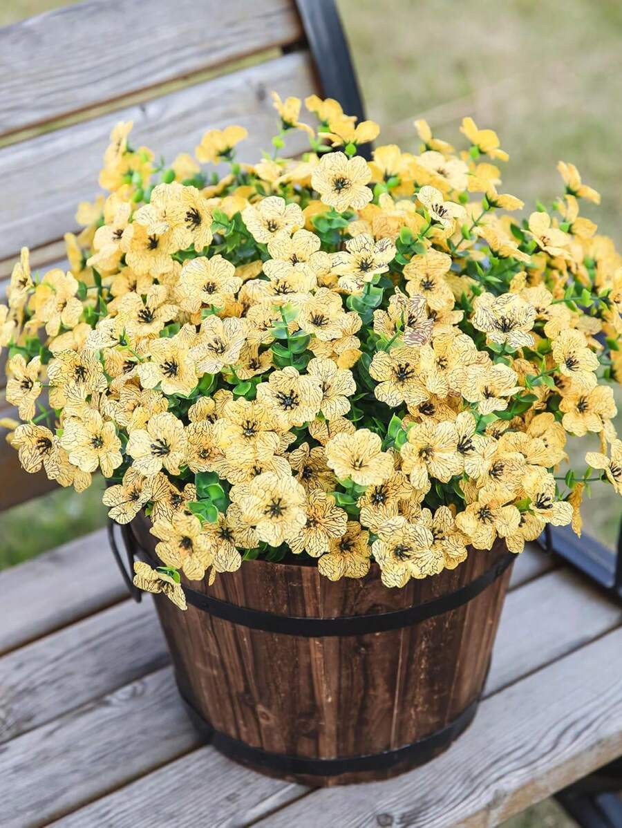 5件装 - 人造花卉植物，户外春夏装饰，彩色雏菊和桉树，抗紫外线，适用于户外、家居、花园、入口装饰（黄色） - 黃色 - 查看 1