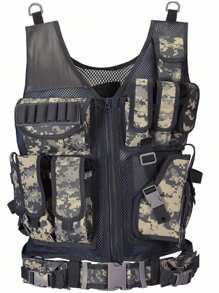 1pc Loose Tactical Vest For Men, Mesh Two-Way Outside Adventure Vest With Pockets, Multi-Function Hunting Vest (Black) (Green) (Black Python Pattern)