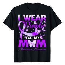 I Wear Purple For My Mom Alzheimer's Awareness Butterfly T-Shirt Women's Plus Size Graphic Tee - 黑色 - 查看 1