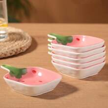 1 件/6 件陶瓷蘸酱盘、小酱汁盘、调味蘸酱碗、家用蘸酱盘、学校用品 - 草莓手柄碟 - 查看 6