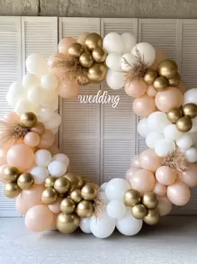 白沙金气球花环拱门套件，白色裸色气球搭配金属镀铬金乳胶气球，适用于波西米亚风婚礼新娘送礼会订婚周年纪念生日装饰背景 - 彩色 - 查看 2