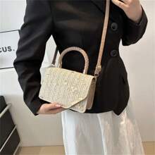 Bolso de mensajero para el hombro, bolsos de mujer de estilo bohemio de paja para verano, bolso de playa trenzado de ratán y mimbre, bolso de vacaciones