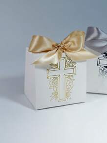 10pcs Mini Gift Box With Cross And Floral Design, Perfect For Christenings, Baptisms, Weddings, And Events, Includes Satin Ribbons In Gold And Silver, Ideal For Small Gifts, Favors, And Keepsakes – Elegant And High-Quality Craftsmanship, For Mother's Day, Bridesmaid Gifts, Graduation Gifts, Birthday Gifts, Wedding Gifts,Birthday,Bride,Wedding