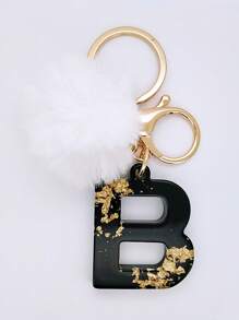 1 件男女通用经典黑白休闲个性化 Pom Pom 首字母钥匙扣、时尚配饰、背包挂饰，适合作为送给朋友的礼物 - 黑與白 - 查看 7