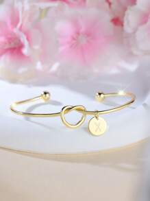 Tsnamer 1 pieza Brazalete con inicial dorada Brazalete con disco de nudo clásico con inicial de la A a la Z Brazalete personalizado de puño para mujer Joyería de uso diario
