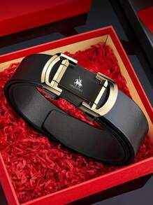 奢华中性自动扣 PU 皮带，长度可调，适合中青年男士，正式和休闲场合的时尚配饰，感恩节、圣诞节、父亲节和商务的绝佳礼物