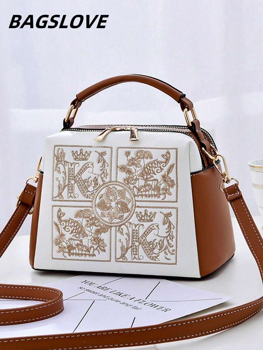 Floral Embroidered Fashion Handbag, Elegant Ladies Tote Bag And Wallet, Chic Crossbody Bag, Suitable As Gifts For Women, Office Workers And White Collar