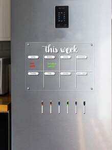 1pc Weekly Planner Transparent Acrylic Refrigerator Magnet Board (6 Magnetic Dry-Erase Pens Included), 2mm Thick Acrylic Weekly Planner Board With Magnetic Pens, Erasable, For Fridge, Wall, Office Calendar - Multicolor - View 4