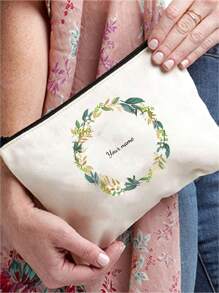 Flowers, Butterflies, Bows, Love, New Autumn Collection, Christmas Gift, Holiday Essential, Halloween, Christmas, Clutch, Coin Purse, Toiletry Bag, Makeup Bag, DIY, Gift For Girlfriend, Valentine's Day, Gift For Mom, Mother's Day, Travel, Bags, Women's Handbag, Travel Essential, Tote Bag, Customized Name - Beige - View 2